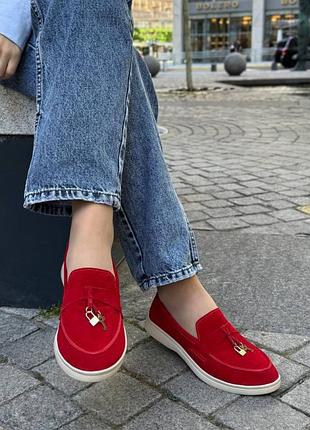 Накладной платеж ❤ натуральные кожаные замшевые лоферы с фурнитурой замочек и ключик