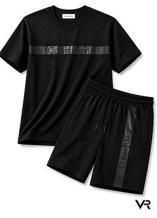 Мужской летний спортивный костюм calvin klein черный | комплект футболка и шорты premium casual