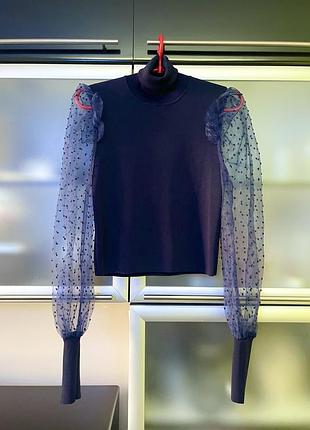 Zara жіноча нова нарядна кофточка, светр з пишними рукавами колір синій