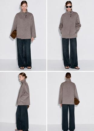 Укорочене пальто, полупальто massimo dutti  з високим коміром з карманами з натуральної вовни, оригінал