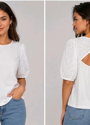 Біла блуза футболка з ажурними рукавами прошва wear me, розмір m (100% бавовна)