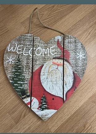 Новорічна прикраса на двері кафе магазину салону welcome