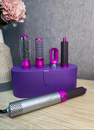 Стайлер + коробка 5в1 hair brush styler для различных типов волос фиолетовый.