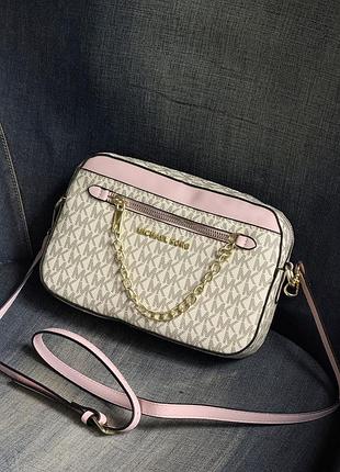 Сумка michael kors jet set large logo crossbody bag ivory