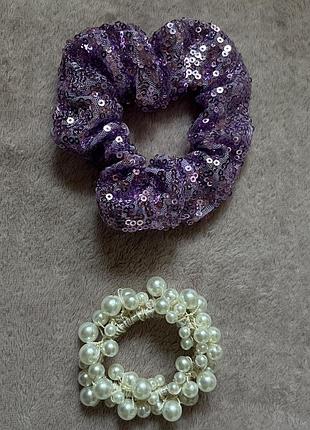 Елегантні резинки для волосся (з перлинами та з паєтками / scrunchie)