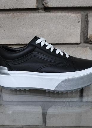 38 - vans old skool stacked 'shiny' кеди кросівки скейтери жіночі шкіряні нові на платформі чорні сріблясті puma vn0a4u159iw