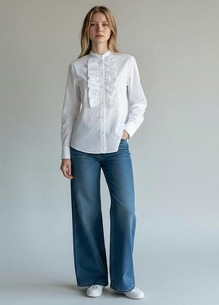 Біла бавовняна сорочка h&m з рюшами та коміром-стійкою, eur 32 (xs)