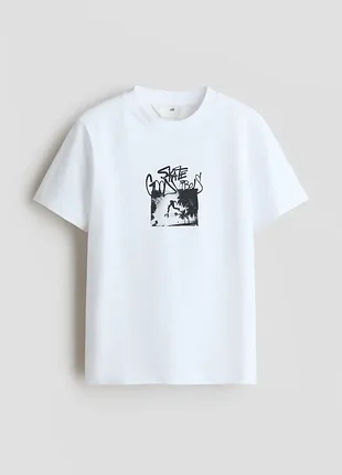 Футболка h&amp;m для мальчика 146-152, 158-164, 170 белая с принтом