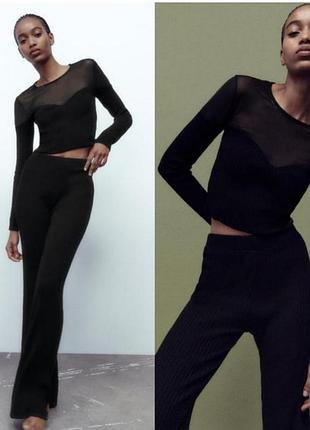 Чорні штани в рубчик zara