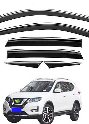 Д/в nissan x-trail iii 2013-2021 / rogue t32 6шт. нерж. з хром полоскою (hawk)