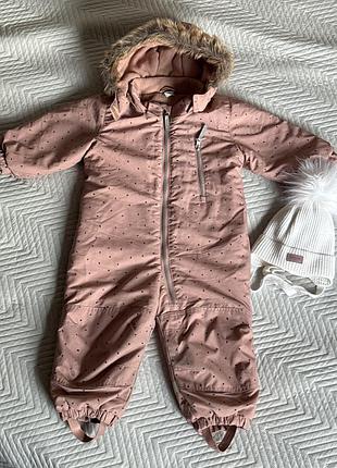 Комбінезон h&m 86 + біла тепла шапочка