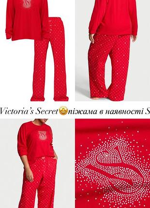 Victoria’s secret червона піжама з довгим рукавом і логотипами зі стразами swarovski