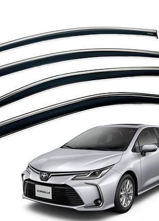 Дефлекторы окон (ветровики) toyota corolla sedan 2019+ нерж. з хром полоскою (hawk)