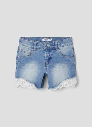 Брендові джинсові шорти  з мереживом розмір 152 name it zara