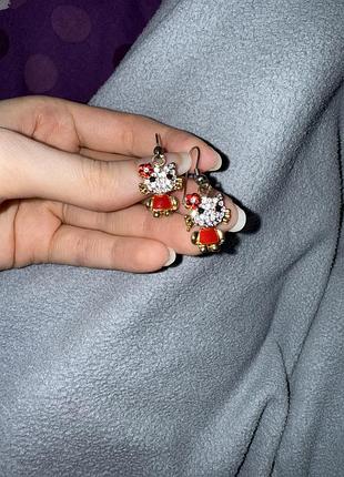Сережки hello kitty зі стразами висячі y2k стиль естетика 2000х
