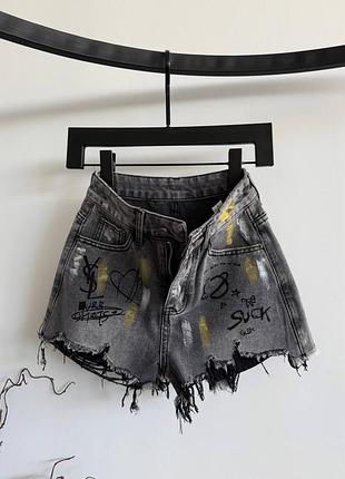 Сірі джинсові шорти alexander wang принтовані