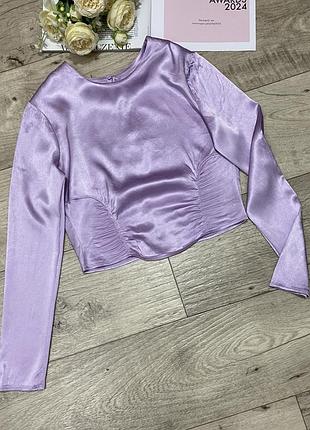 Сатиновый кроп-топ, укороченный реглан zara, р.s-m