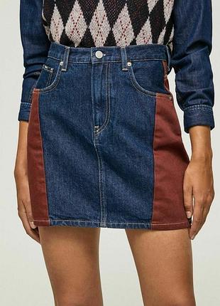 Джинсова спідниця міні pepe jeans s синя з бордовими вставками