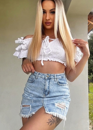Джинсова юбка💙стрейчева рвана 💙 on&amp;di ✂️ джинсовая юбка мини 🔥 с бахромой и разрезом s-m