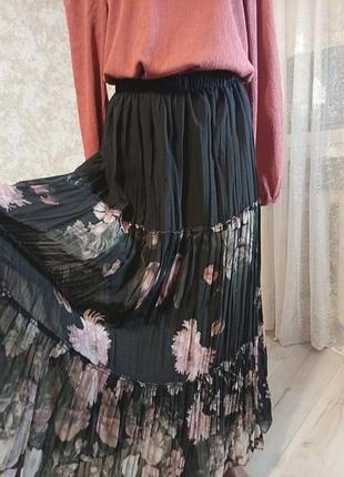 Женская юбка в цветочный принт, плиссе, h&amp;m