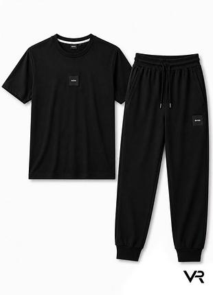 Мужской спортивный костюм boss черный | футболка и спортивные штаны premium casual