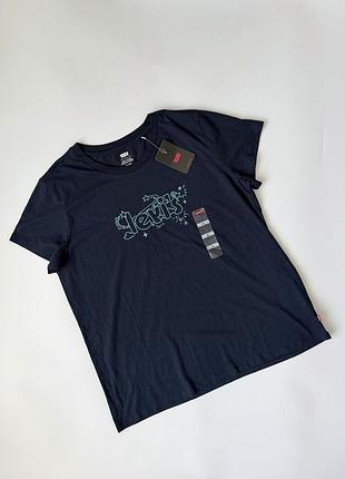 Нова жіноча темно-синя футболка levi's з оригінальним принтом (розмір xl)