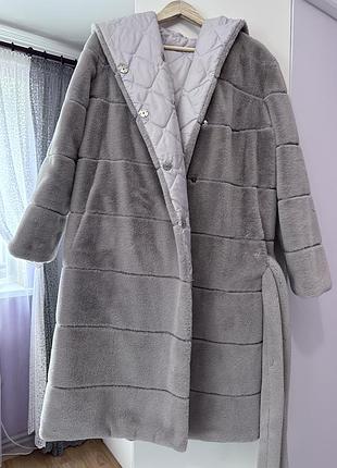 Двостороння екошуба 2в1 з капюшоном (m/l)
