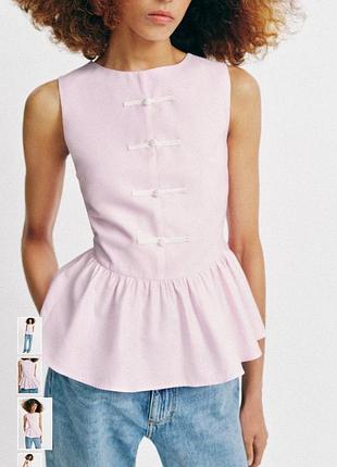 Топ с баской и декоративными пуговицами ципао zara top peplum блуза
