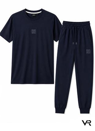 Мужской спортивный костюм boss темно-синий | футболка и спортивные штаны premium casual