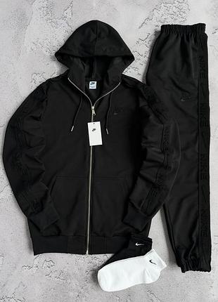Спортивний костюм чоловічий зіп худі чорний nike top black! костюм спортивный мужской зип худи чёрный + штаны чёрные лампас! двухнитка! размеры s-2xl!