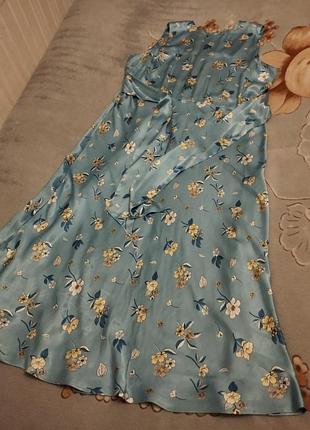 Макси атласное платье в пол m&amp;s принт вискоза