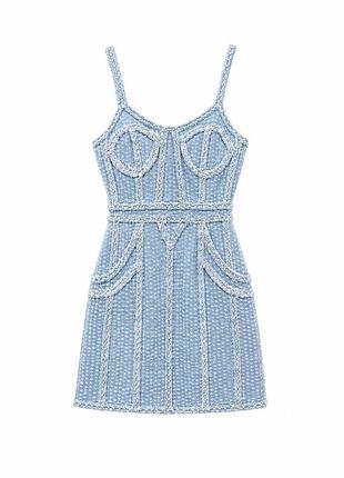 Джинсова сукня із перлинами balmain