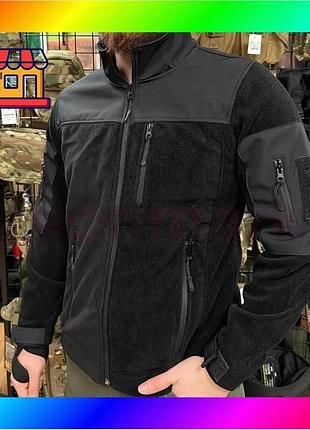 Bs мужская флисовая кофта best mix safari tactical на молнии с softshell вставками (черный) xl bas77/n