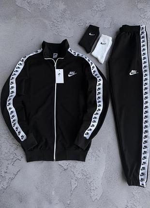 Костюм спортивний чоловічий чорний nike black! спортивный костюм мужской чёрный кофта + чёрные штаны лампас! материал двухнитка! размеры s-2xl!