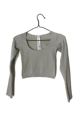 Бежевий короткий топ в рубчик zara