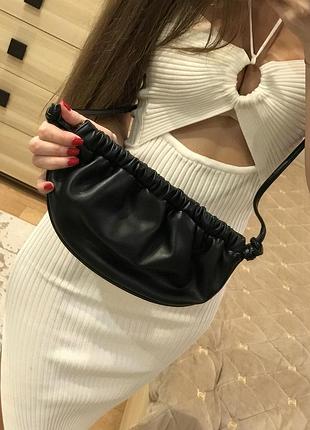 Чорна сумка багет клатч екошкіра на плече трендова bottega style