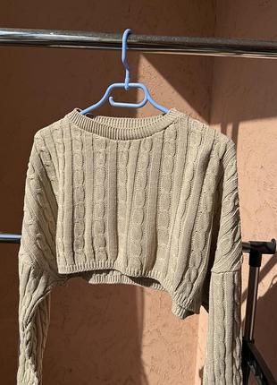 Оригінальний кроп-светр prettylittlething | cable knit | бежевий