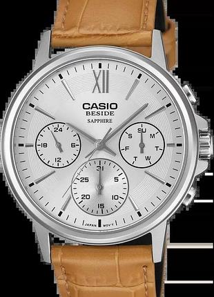 Годинник чоловічий casio beside bms-300l-5a сапфірове скло сталевий корпус сріблястий циферблат