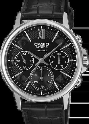 Годинник чоловічий casio beside bms-300l-1a сапфірове скло сталевий корпус чорний циферблат