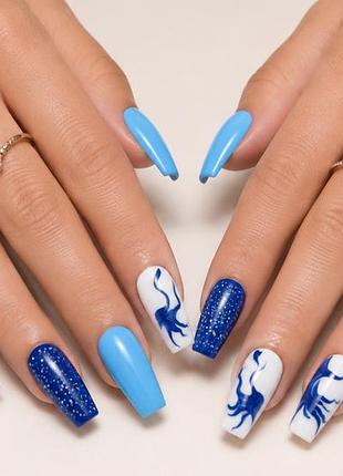 Накладные ногти «морской бриз & звездная ночь» (blue wave accent ballerina nails set)