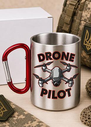 Металева чашка з карабіном для військового fpv-пілота "drone pilot" – подарунок оператору бпла