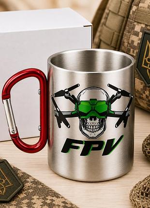 Металева чашка з карабіном для військового fpv-пілота "fpv" – подарунок оператору бпла