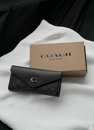 Кошелек женский coach большой визитница шоколадный с коробкой коуч