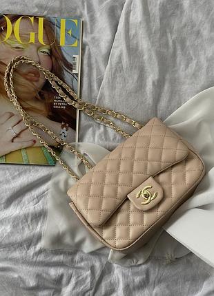 Сумка жіноча chanel classic — 24 size крос боді бежевий шанель