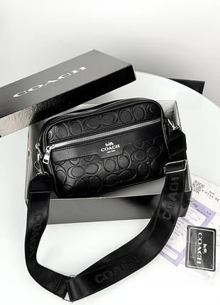 Чоловіча сумка месенджер coach крос боді через плече чорний коуч