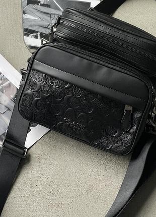Чоловіча сумка coach graham crossbody через плече чорний стьобаний коуч