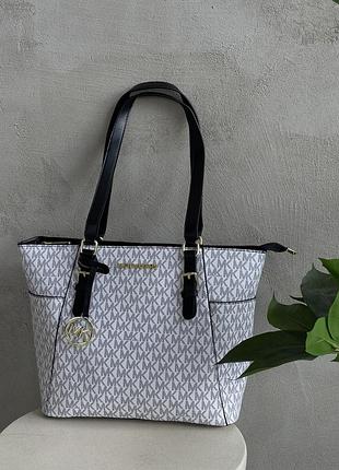 Сумка женская майкл корс шопер белый michael kors charlotte top zip tote shoulder bag шоппер