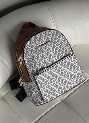 Женский рюкзак michael kors kenly medium adina бело-коричневий мишель корс