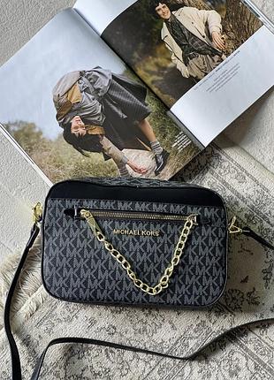Сумка жіноча michael kors jet set large logo bag ivory чорний мішал корс через плече