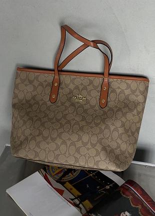 Сумка женская coach big size бежевый классический шопер коуч